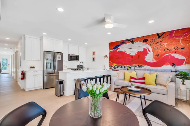 Modern design with pops of tropical color throughout