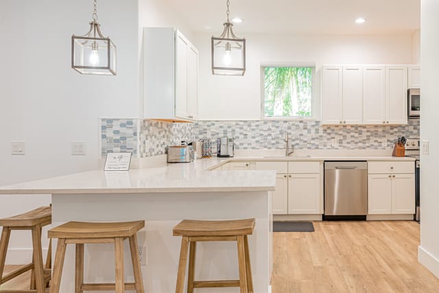Fully stocked kitchen with plenty of counter space for cooking meals and preparing snacks