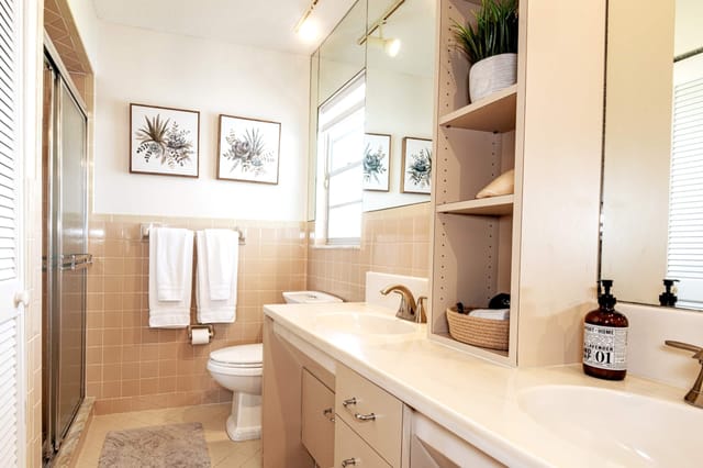 Master bathroom with walk-in shower and plenty of counter surface