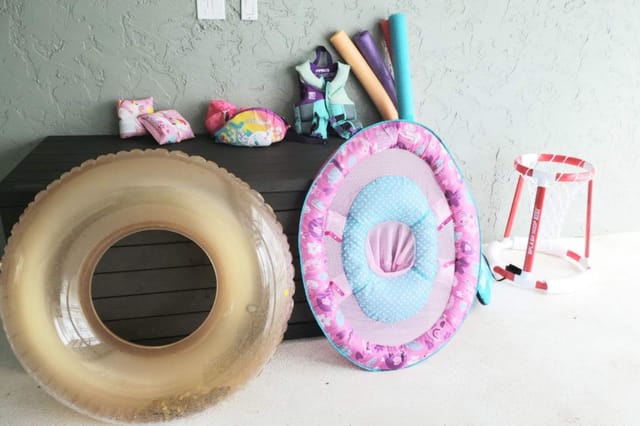 Pool items and life jackets for your use.